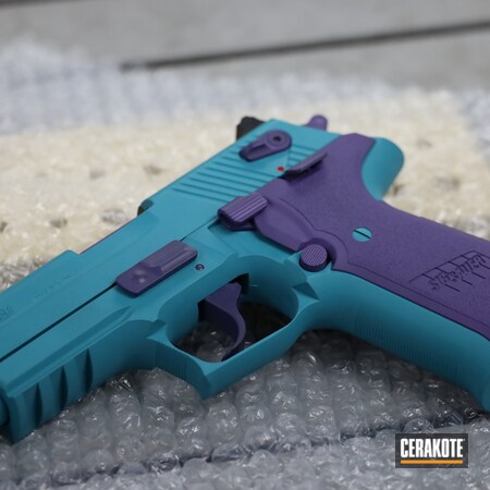 Powder Coating: S.H.O.T,Sig Sauer,Pistol,.22,.22LR,Bright Purple H-217,Handgun,Sig,AZTEC TEAL H-349