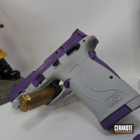 Powder Coating: Smith & Wesson,S.H.O.T,.380,Bright Purple H-217,Pawprints,Bull Shark Grey H-214,Custom