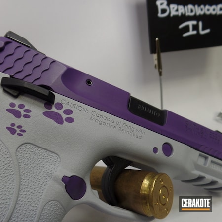 Powder Coating: Smith & Wesson,S.H.O.T,.380,Bright Purple H-217,Pawprints,Bull Shark Grey H-214,Custom