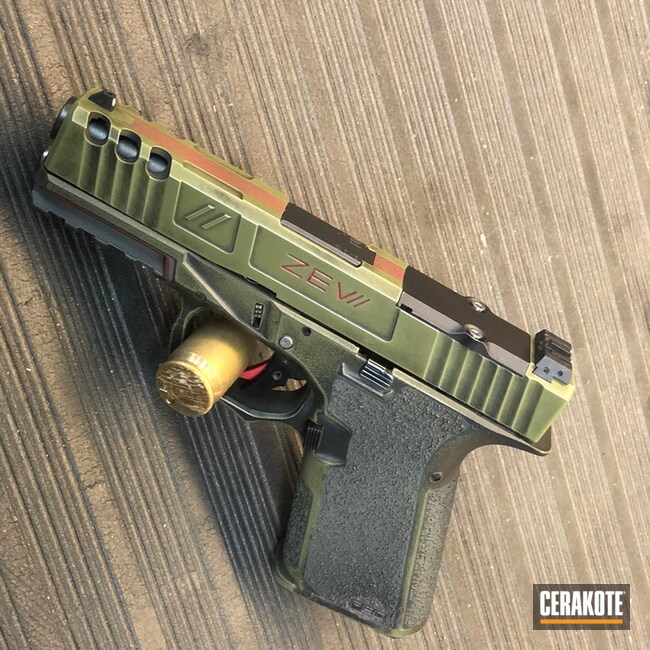 Custom Glock Pistol Cerakoted Using Crimson, Noveske Bazooka Green And Graphite Black