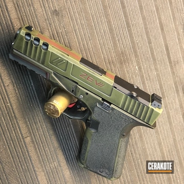 Custom Glock Pistol Cerakoted Using Crimson, Noveske Bazooka Green And Graphite Black