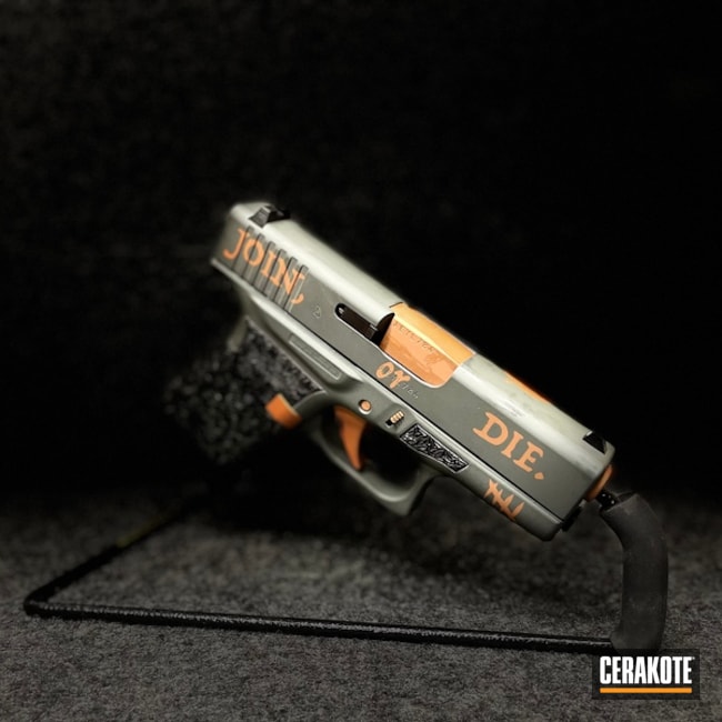 Custom Glock 43 Pistol Cerakoted Using Platinum Grey And Copper