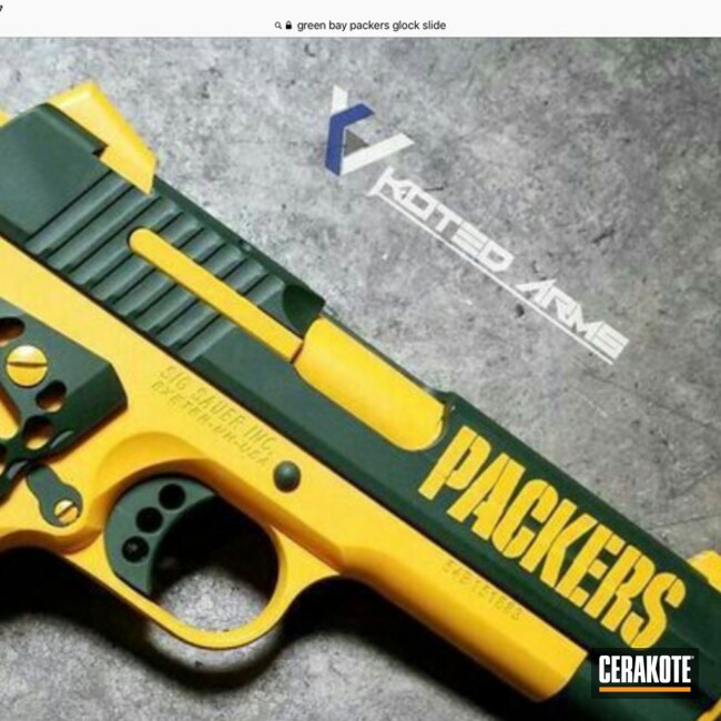 Green Bay Packers Themed Sig Sauer 1911 Cerakoted Using Armor Black
