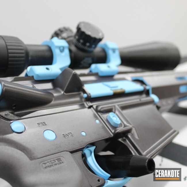 Custom Ar Rifle Cerakoted Using Blue Raspberry And Carbon Grey