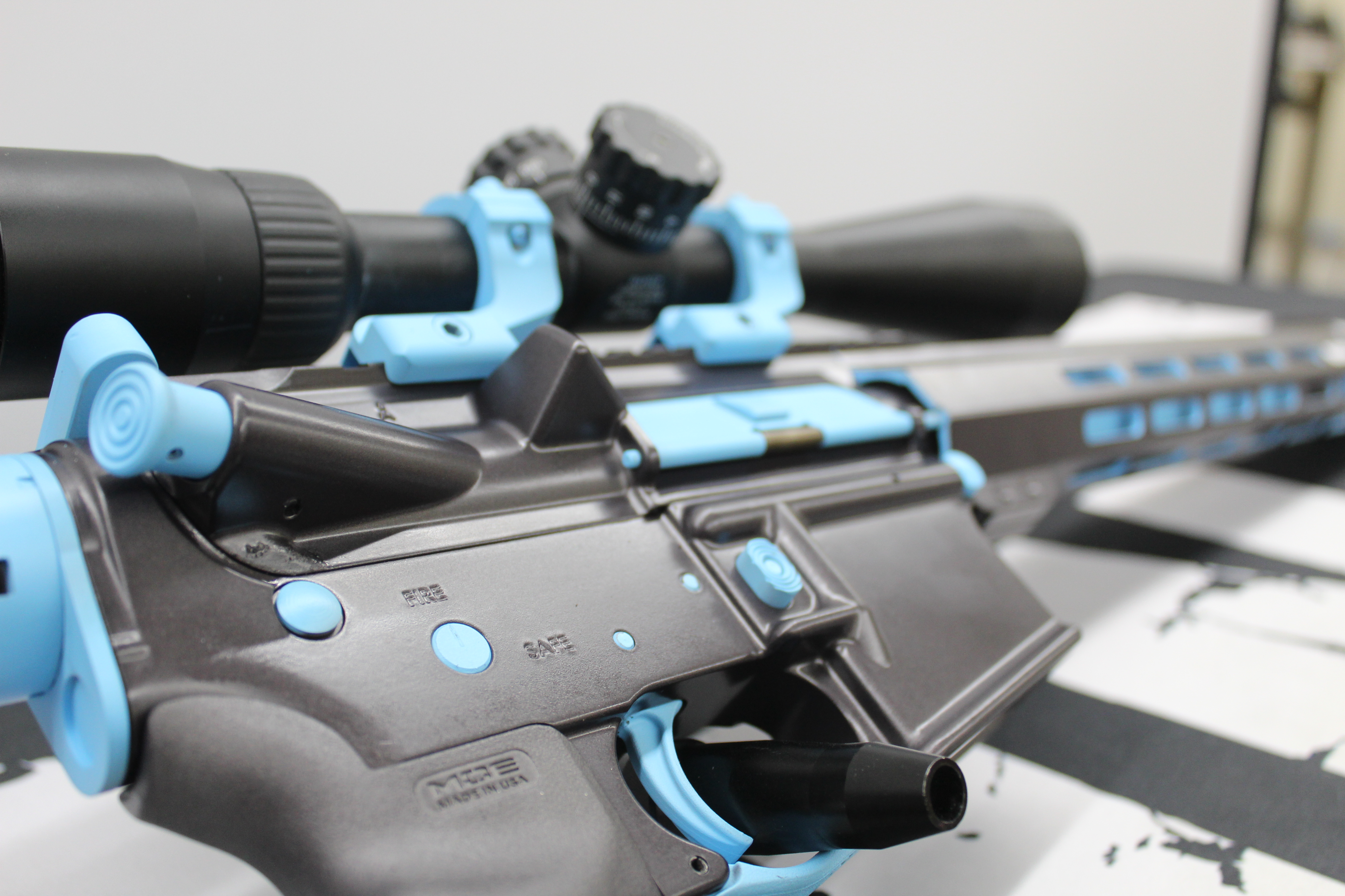 Ar 15 Blue Raspberry Custom AR Rifle Cerakoted using Blue Raspberry and Carbon Grey | Cerakote
