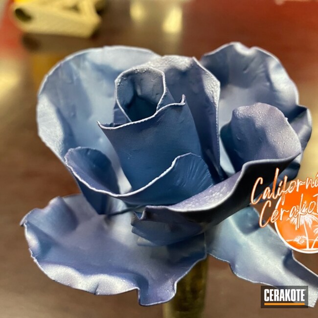 Custom Metal Art Rose Cerakoted Using Polar Blue
