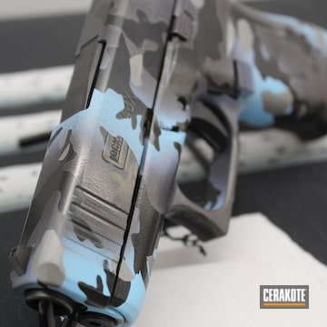 Custom Camo Glock 43x Cerakoted Using Titanium, Blue Raspberry And Carbon Grey