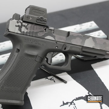 Urban Multicam Glock 34 Pistol Cerakoted Using Titanium, Carbon Grey And Blackout