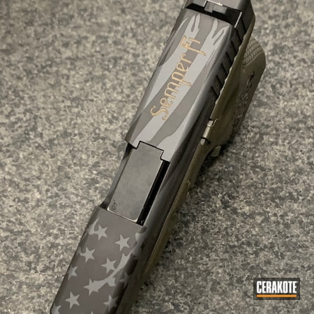 Powder Coating: Graphite Black H-146,Glock,Mil Spec O.D. Green H-240,S.H.O.T,Sniper Grey H-234,Glock 27,27,Laser Engraved,Distressed Flag