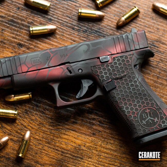 Custom Glock 48 Cerakoted Using Armor Black, Sig™ Dark Grey And Ruby Red