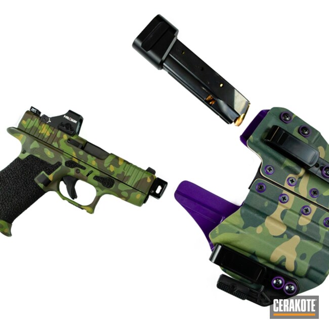 Tropic Camo Glock And Holster Cerakoted Using Multicam® Bright Green