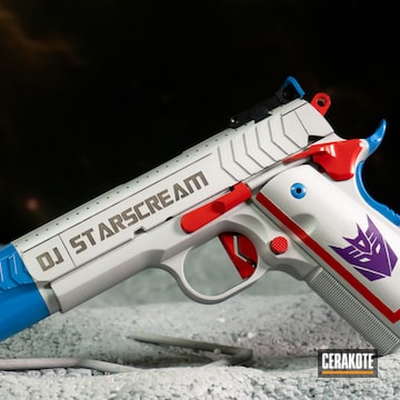 Transformers Starscream Themed Ruger 1911cerakoted Using Satin Aluminum, Usmc Red And Nra Blue