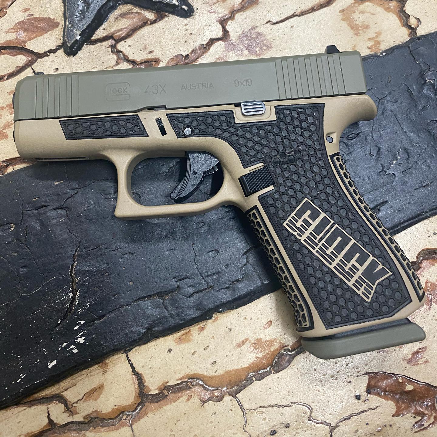 Custom Glock 43X Pistol Cerakoted using Desert Sand and Hazel Green ...