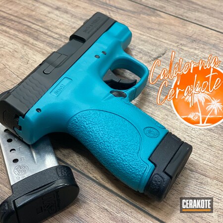 Powder Coating: Smith & Wesson M&P Shield,M&P Shield,S.H.O.T,california cerakote,M&P Shield 9mm,Christopher Miller,AZTEC TEAL H-349