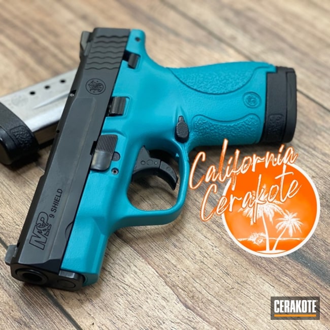 Smith & Wesson M&p Shield Pistol Cerakoted Using Aztec Teal