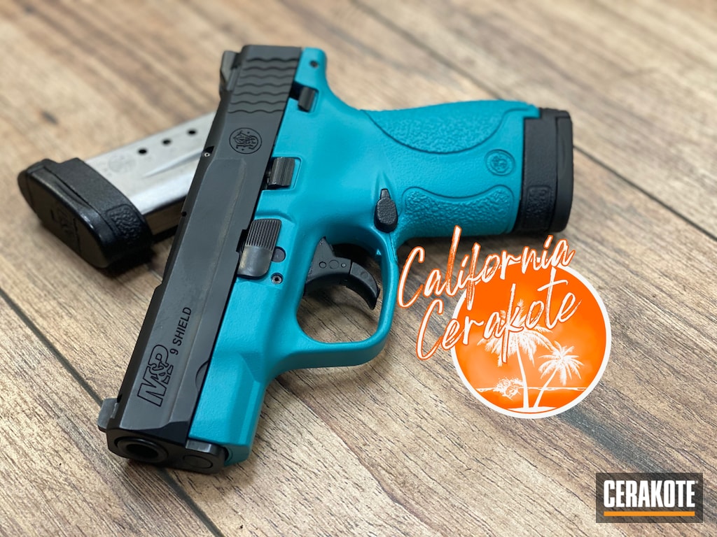 Smith Wesson M P Shield Pistol Cerakoted Using Aztec Teal Cerakote Smith Wesson M P Shield Pistol Cerakoted Using Aztec Teal Cerakote