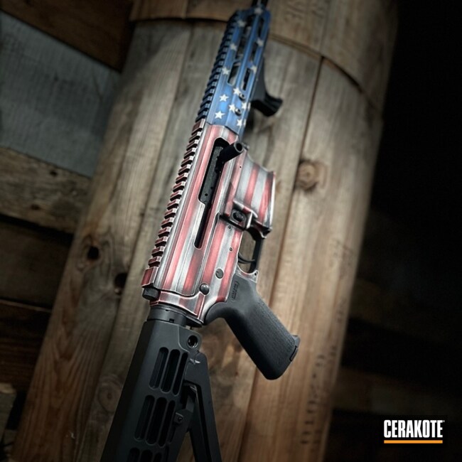 United States Flag Themed Ar Cerakoted Using Crimson, Armor Black And Frost