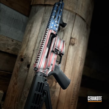 United States Flag Themed Ar Cerakoted Using Crimson, Armor Black And Frost