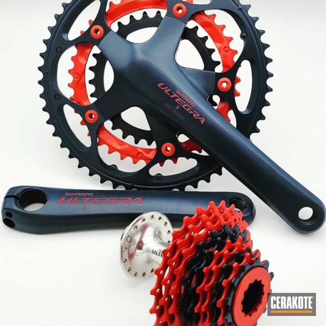 Bicycle Crank And Gears Cerakoted Using Blackout And Usmc Red  