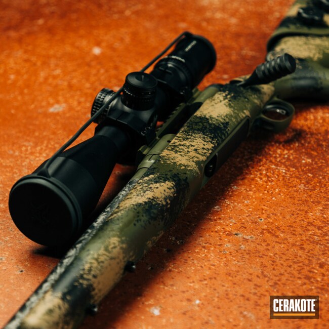 Custom Camo Savage Arms Model 110 Rifle Cerakoted Using Armor Black, Mil Spec O.d. Green And Magpul® Flat Dark Earth