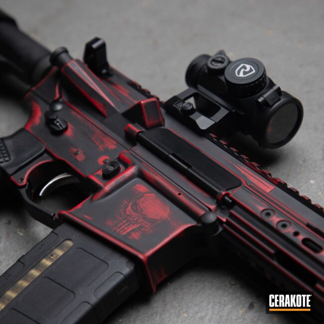 Punisher Themed Ar-15 Cerakoted Using Crimson And Armor Black