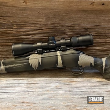 Retile Camo Ruger American Bolt Action Rifle Cerakoted Using Armor Black, Desert Sage And O.d. Green