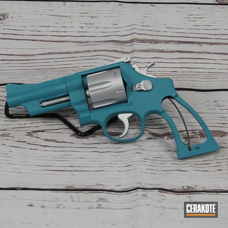 Powder Coating: Satin Aluminum H-151,Smith & Wesson,Revolver,AZTEC TEAL H-349,Cobra Tactical