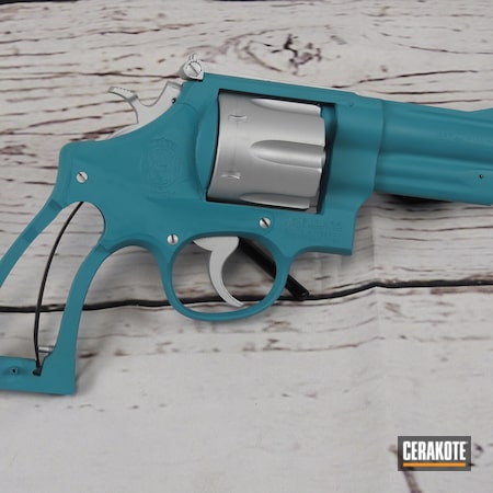 Powder Coating: Satin Aluminum H-151,Smith & Wesson,Revolver,AZTEC TEAL H-349,Cobra Tactical