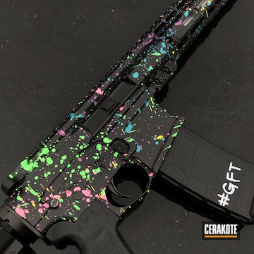 Neon Paint Splatter Themed Ar Cerakoted Using Corvette Yellow, Parakeet Green And Graphite Black