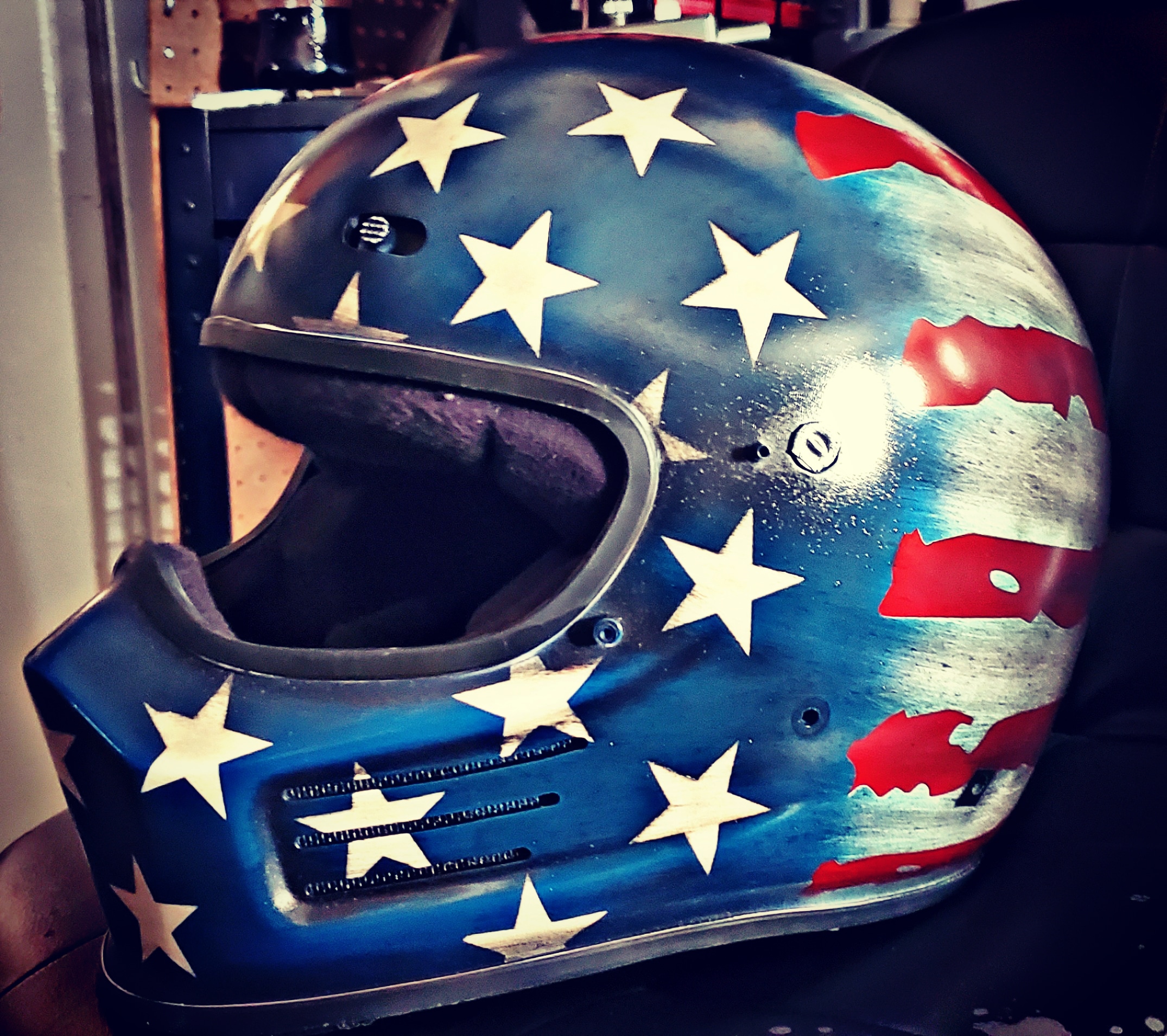 United States Flag Themed Simpson Motorcycle Helmet Cerakoted using Stormtrooper White, USMC Red and NRA Blue | Cerakote United States Flag Themed Simpson Motorcycle Helmet Cerakoted using Stormtrooper White, USMC Red and NRA Blue | Cerakote
