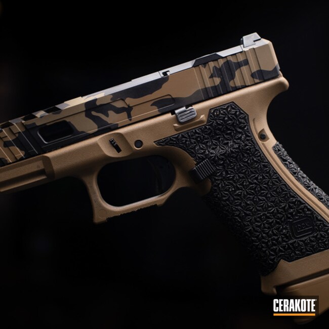 Custom Stippled Glock 19x Pistol Cerakoted Using Graphite Black And Flat Dark Earth