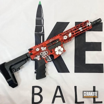 Flowered Themed Ar Build Cerakoted Using Bright White, Graphite Black And Firehouse Red