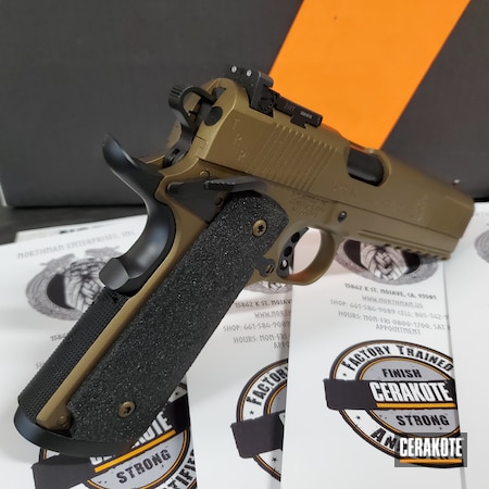 Powder Coating: Two Tone,TRP,1911,Tactical,S.H.O.T,FullRail,Armor Black H-190,Springfield Armory,.45,Burnt Bronze H-148,operator