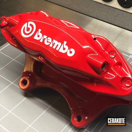 Powder Coating: Brembo,Brakes,RUBY RED H-306,Automotive,HIGH GLOSS CERAMIC CLEAR MC-160