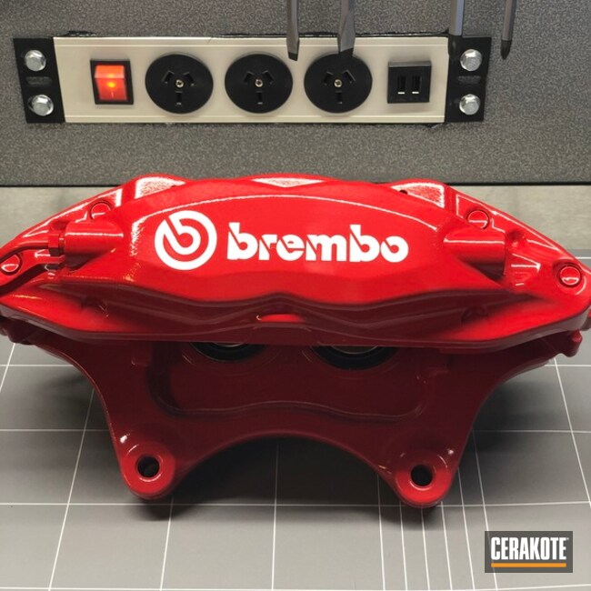 Brembo Calipers Cerakoted Using High Gloss Ceramic Clear And Ruby Red