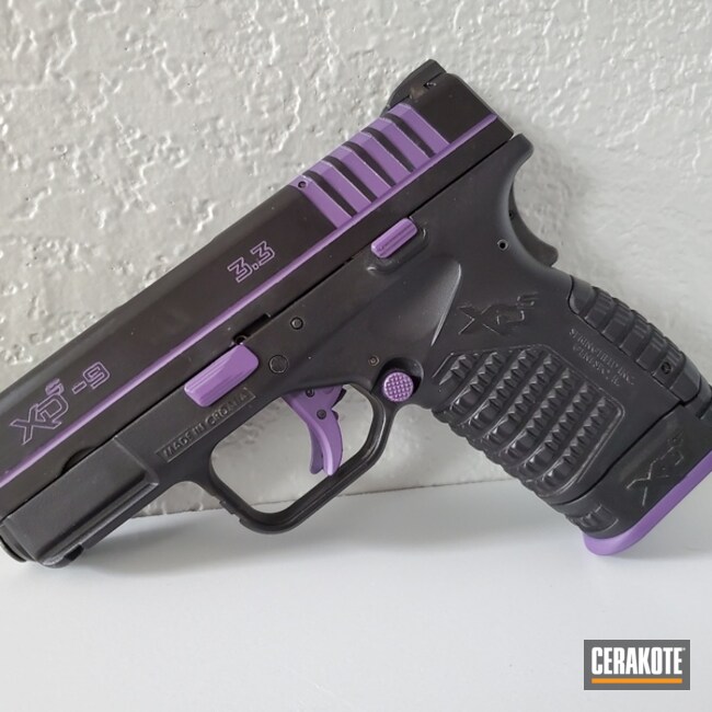 Springfield Armory Xds-9 Pistol Cerakoted Using Graphite Black And Bright Purple