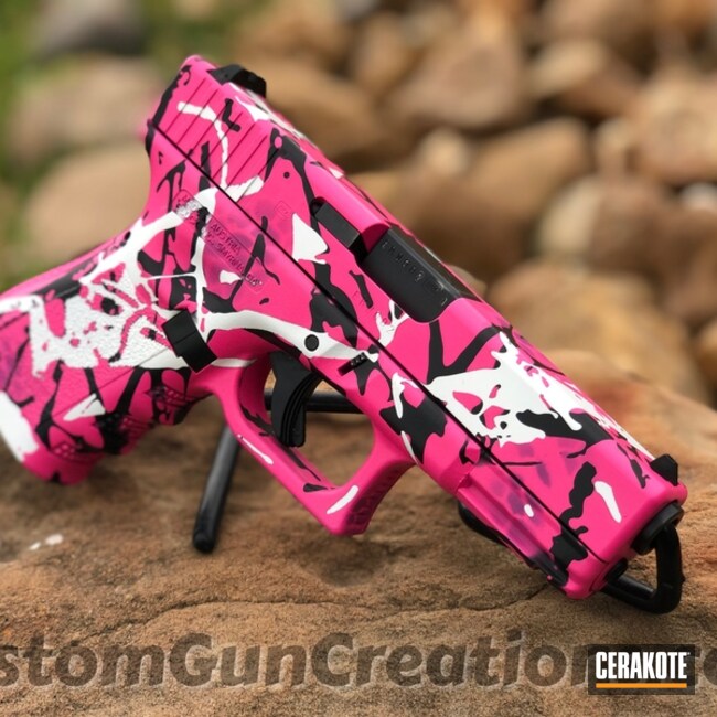 Custom Camo Glock 19 Pistol Cerakoted Using Sig™ Pink, Armor Black And Snow White