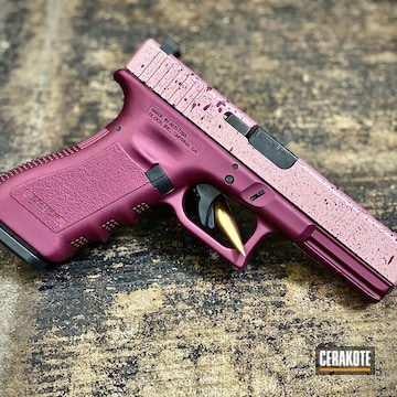 Paint Splatter Themed Glock 22 Pistol Cerakoted Using Black Cherry And Pink Champagne