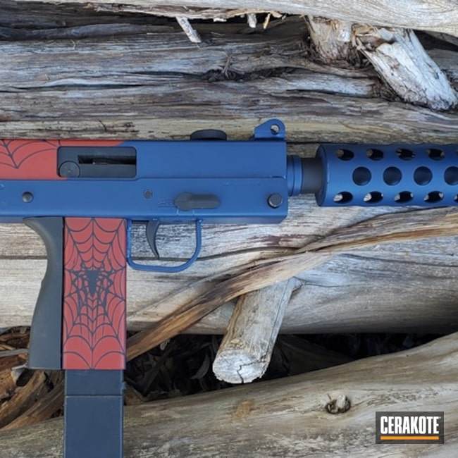 Cobray M-11 Pistol Cerakoted Using Kel-tec® Navy Blue, Crimson And Graphite Black