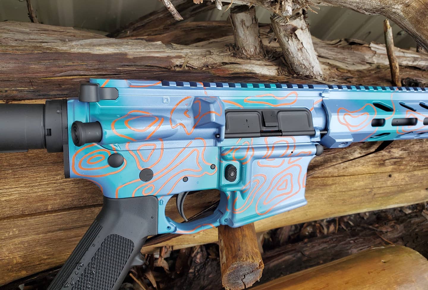 Topographic Rifle Topographic Camo AR Cerakoted using Hunter Orange, Terra Cotta and ...