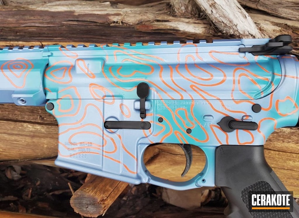 Topographic Camo Ar Cerakoted Using Hunter Orange Terra Cotta And Polar Blue Cerakote Topographic Camo Ar Cerakoted Using Hunter Orange Terra Cotta And Polar Blue Cerakote