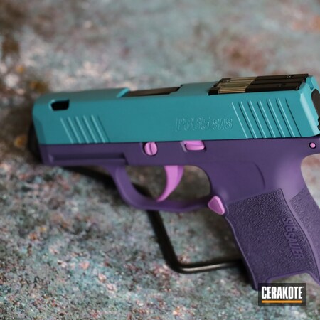 Powder Coating: 9mm,PURPLEXED H-332,S.H.O.T,Sig Sauer,Pistol,p365,P365 SAS,Sig P365,Bright Purple H-217,Handgun,Sig,AZTEC TEAL H-349