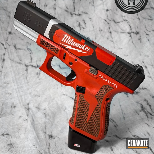 Couscous Vaardig helder Milwaukee Tools Themed Glock 23 Cerakoted using Satin Aluminum, Armor Black  and USMC Red | Cerakote