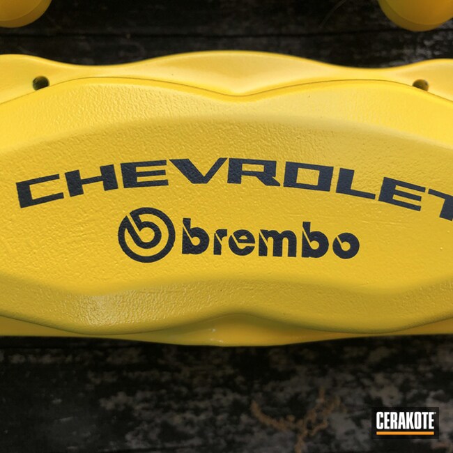 Brembo Brake Calipers Cerakoted Using Corvette Yellow And Graphite Black