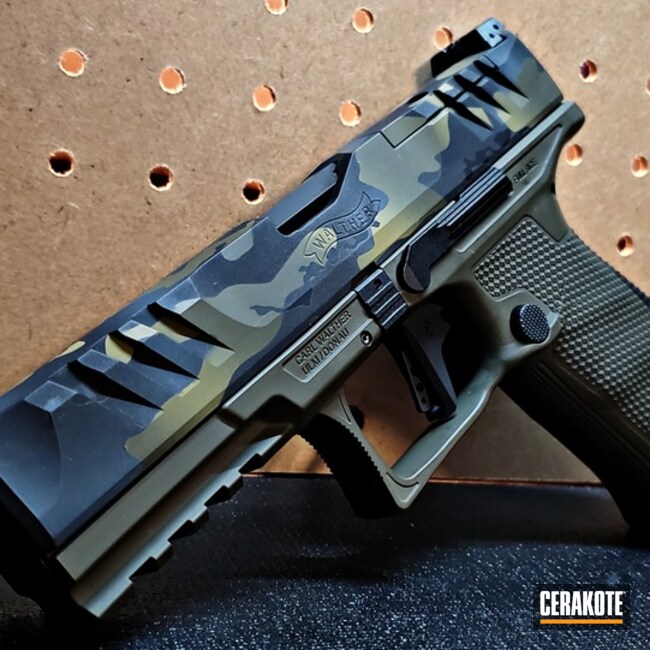 Custom Camo Walther Ppq Pistol Cerakoted Using Multicam® Dark Grey, Magpul® O.d. Green And Graphite Black