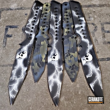 Custom Knives Cerakoted Using Multicam® Dark Grey, Stormtrooper White And Magpul® O.d. Green