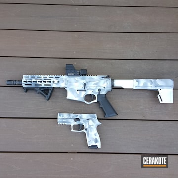 Custom Camo Ar And Sig Sauer P320 Pistol Cerakoted Using Snow White And Graphite Black