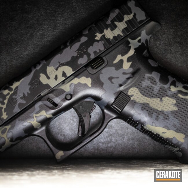 Custom Camo Glock 43x Pistol  Cerakoted Using Glock® Grey, Midnight Blue And Northern Lights