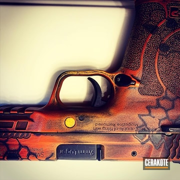 Smith & Wesson M&p Shield Pistol Cerakoted Using Electric Yellow, Terra Cotta And Hi-vis Orange