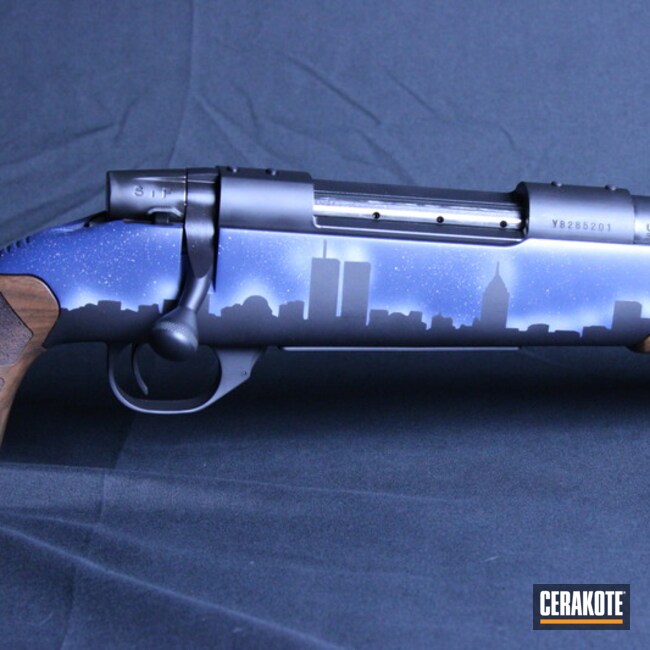 Weatherby Rifle Cerakoted Using Kel-tec® Navy Blue, Armor Black And Bright White